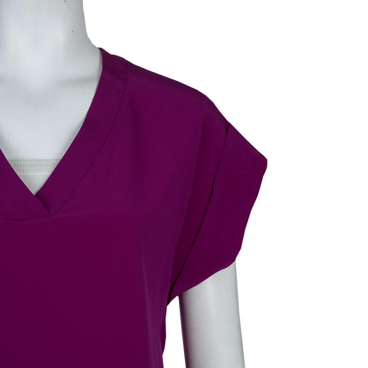 Pre Owned Etro Purple Silk Short Sleeve Blouse S