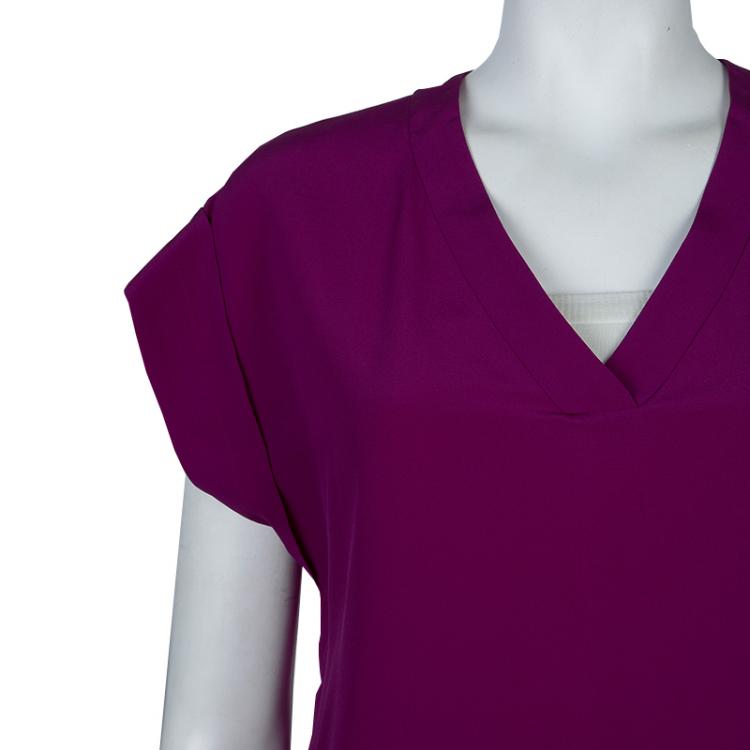 Pre Owned Etro Purple Silk Short Sleeve Blouse S