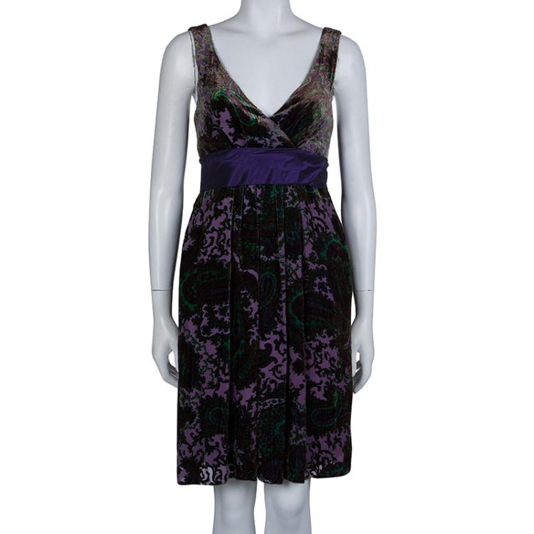 Pre Owned Etro Purple Burnout Detail Sleeveless Dress S