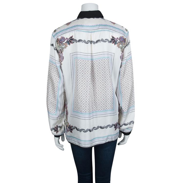 Pre Owned Etro White Printed  Long Sleeve Buttondown Silk Shirt XL