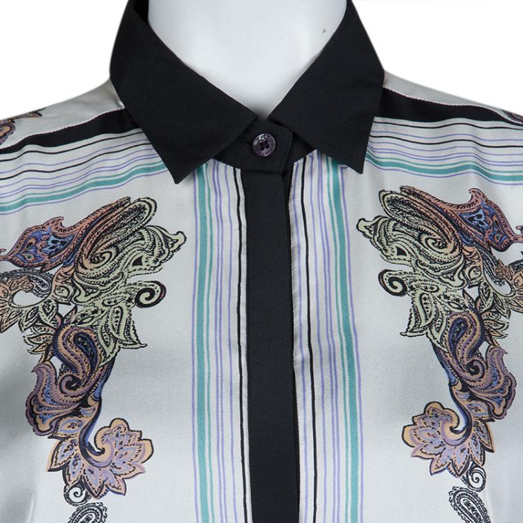 Pre Owned Etro White Printed  Long Sleeve Buttondown Silk Shirt XL
