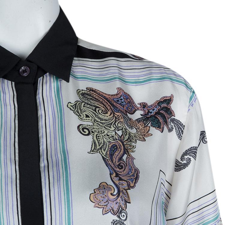 Pre Owned Etro White Printed  Long Sleeve Buttondown Silk Shirt XL