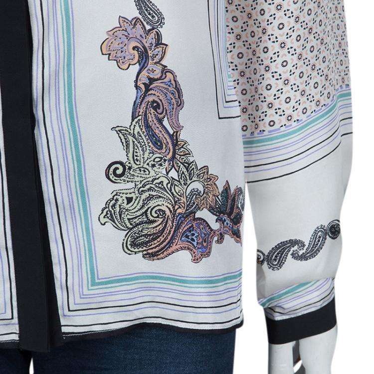 Pre Owned Etro White Printed  Long Sleeve Buttondown Silk Shirt XL