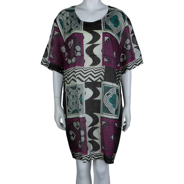 Pre Owned Etro Multicolor Printed Silk Sheer Tunic Dress M