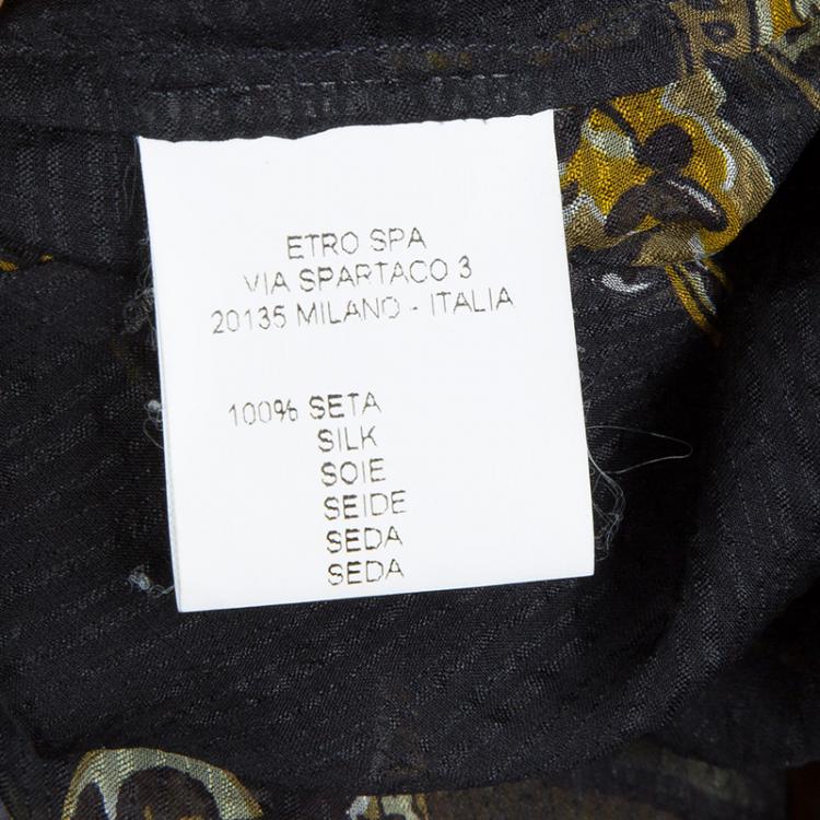 Pre Owned Etro Multicolor Printed Crinkled Silk Chiffon Ruffle Detail Sheer Long Sleeve Blouse M