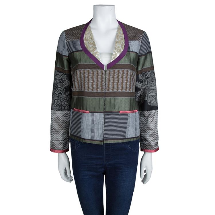 Pre Owned Etro Multicolor Jacquard Patchwork Sequin Embellished Blazer M