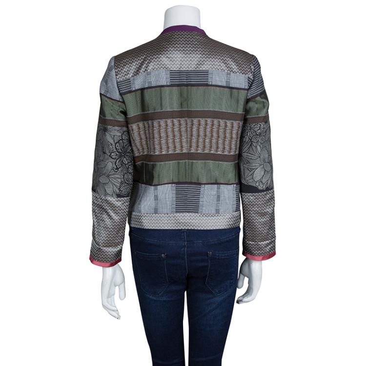 Pre Owned Etro Multicolor Jacquard Patchwork Sequin Embellished Blazer M