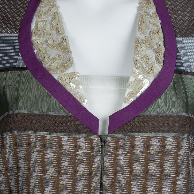 Pre Owned Etro Multicolor Jacquard Patchwork Sequin Embellished Blazer M
