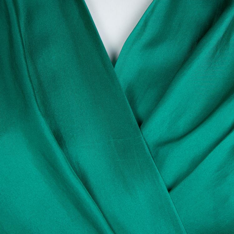 Pre Owned Etro Green Silk Draped Long Sleeve Wraparound Blouse M
