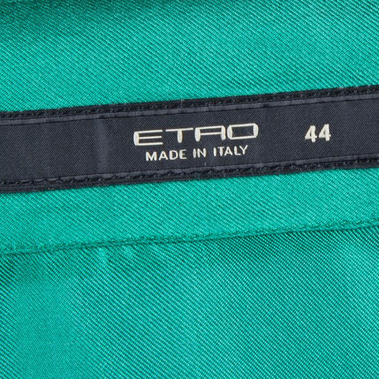 Pre Owned Etro Green Silk Draped Long Sleeve Wraparound Blouse M