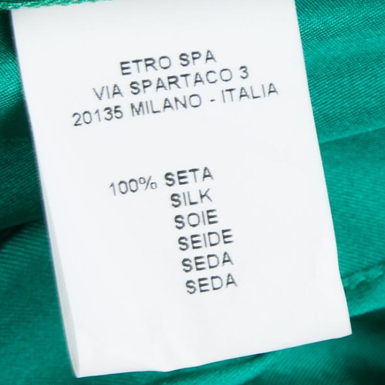 Pre Owned Etro Green Silk Draped Long Sleeve Wraparound Blouse M