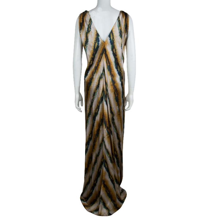 Pre Owned Etro Animal Printed Silk Draped Sleeveless Maxi Dress S