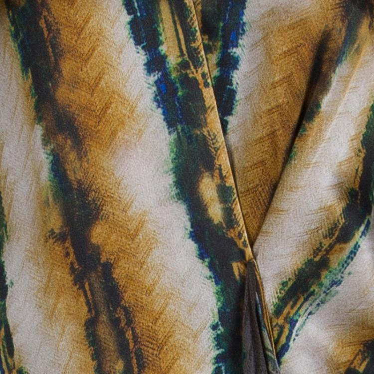 Pre Owned Etro Animal Printed Silk Draped Sleeveless Maxi Dress S