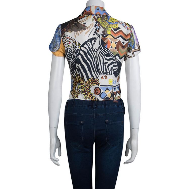 مملوكة مسبقًا  Etro Multicolor Printed Silk Button Down Crop Top M