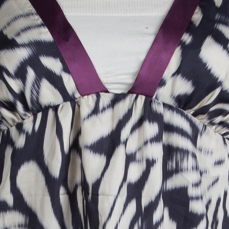 Pre Owned Etro Monochrome Print Silk Cross Strap Top M