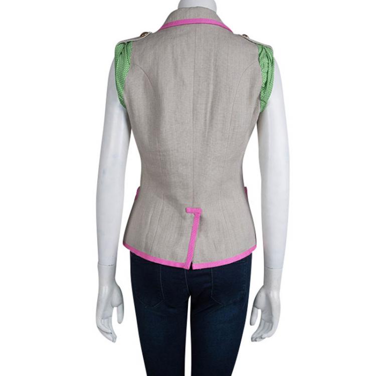 Pre Owned Etro Beige Linen Double Breasted Sleeveless Jacket M