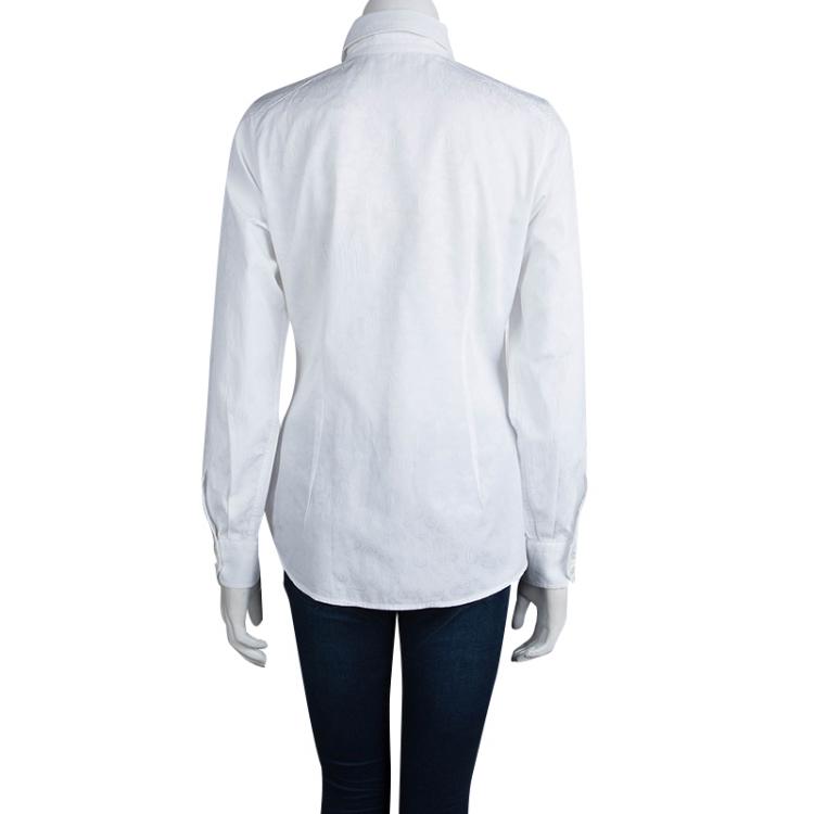 Pre Owned Etro White Paisley Pattern Cotton Jacquard Shirt M