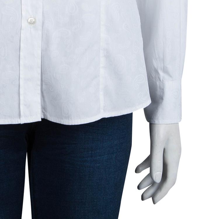 Pre Owned Etro White Paisley Pattern Cotton Jacquard Shirt M