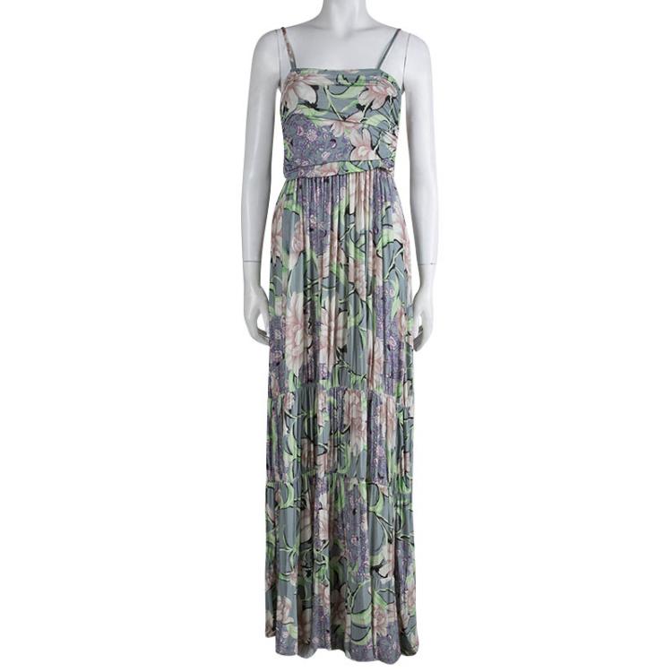 Pre Owned Etro Multicolored Printed Gathered Maxi Dress M