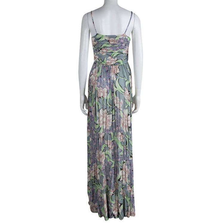Pre Owned Etro Multicolored Printed Gathered Maxi Dress M