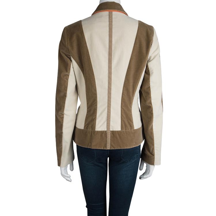Pre Owned Etro Beige and Brown Velvet Notched Collar Blazer L
