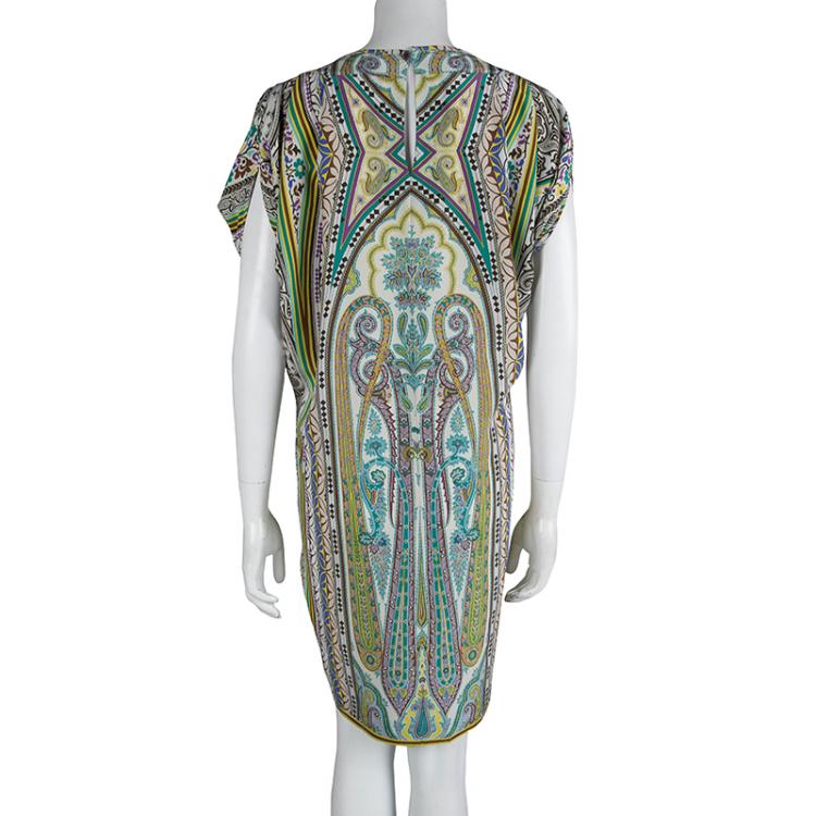 Pre Owned Etro Multicolor Paisely Printed Silk Shift Dress M