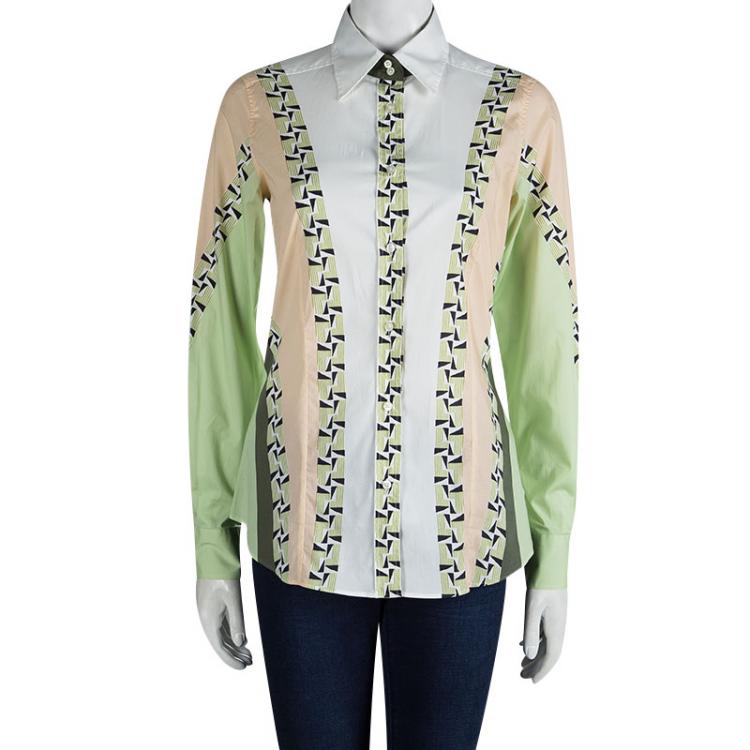 Pre Owned Etro Colorblock Printed Cotton Long Sleeve Button Front Shirt M