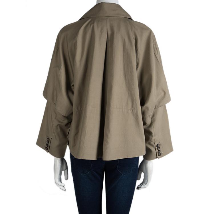Pre Owned Etro Khaki Cotton Double Breasted Over Sized Jacket M