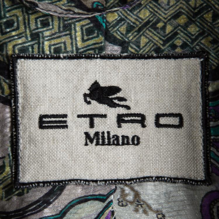 Pre Owned Etro Khaki Cotton Double Breasted Over Sized Jacket M