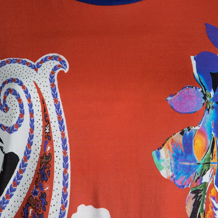 مملوكة مسبقًا Etro Multicolor Floral Printed Short Sleeve Sheer Top M