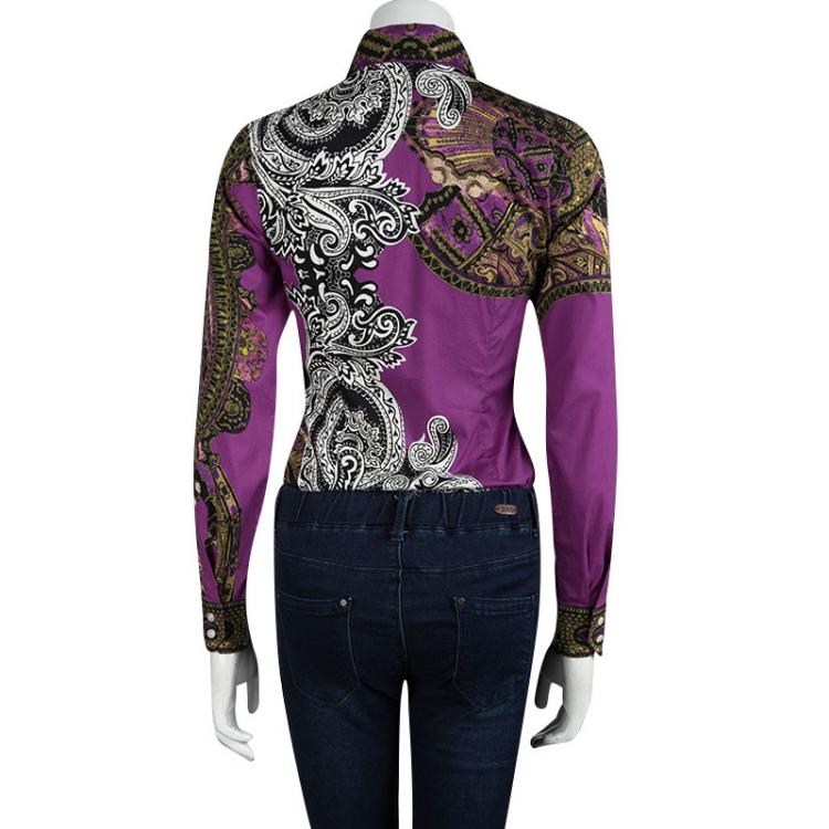 Pre Owned Etro Purple Printed Cotton Long Sleeve Button Front Shirt S