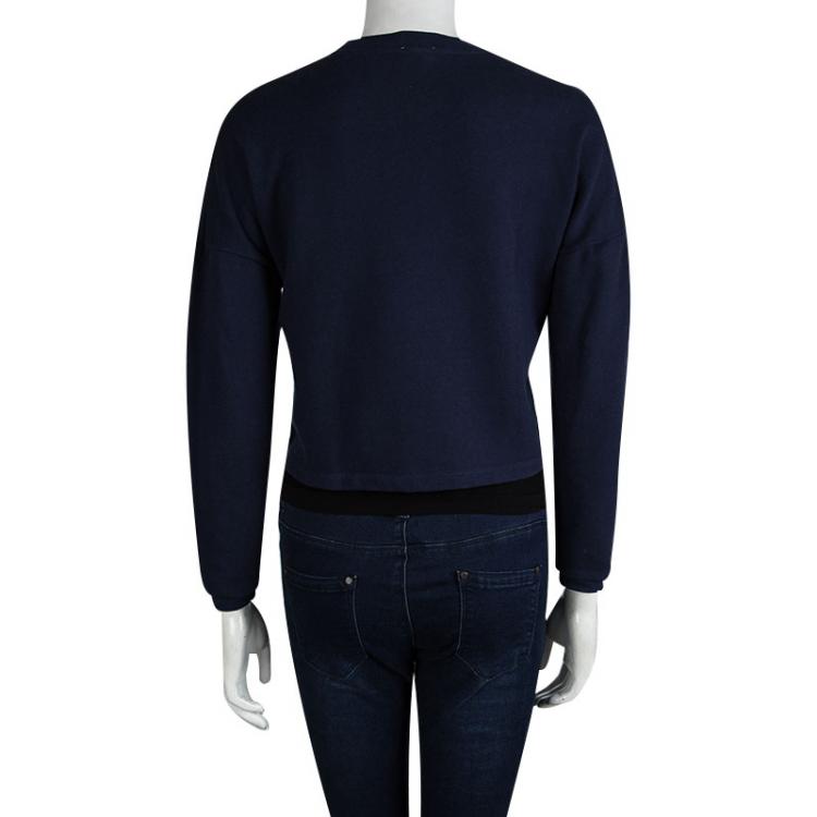 Pre Owned Kenzo Navy Blue Embroidered Tiger Motif Cropped Sweatshirt S