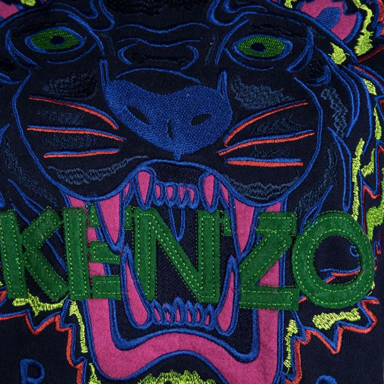 Pre Owned Kenzo Navy Blue Embroidered Tiger Motif Cropped Sweatshirt S