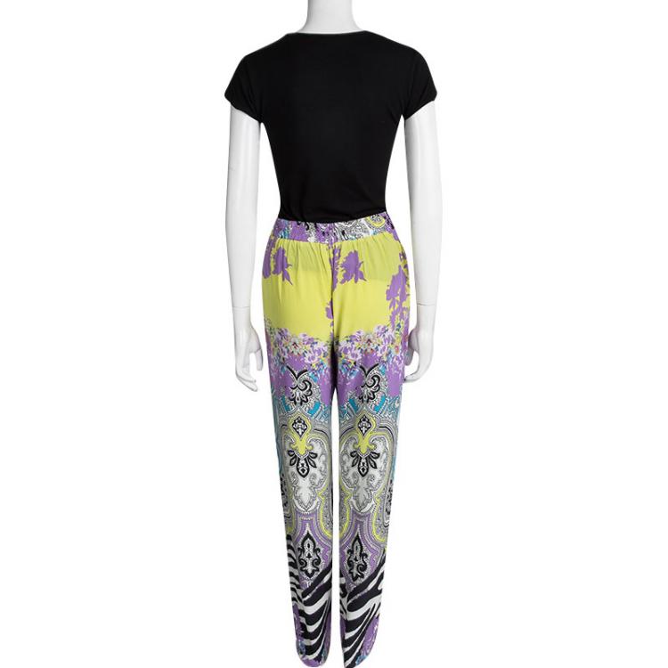Pre Owned Etro Multicolor Printed Silk Elasticized Waist Pants M