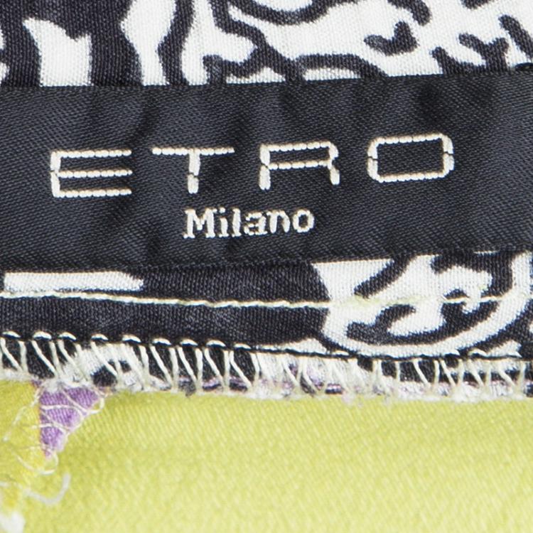 Pre Owned Etro Multicolor Printed Silk Elasticized Waist Pants M