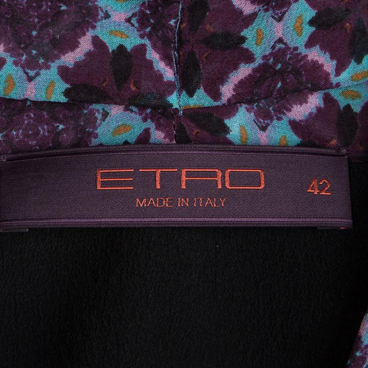 Pre Owned Etro Multicolor Printed Silk Ruched Sleeve Dress M