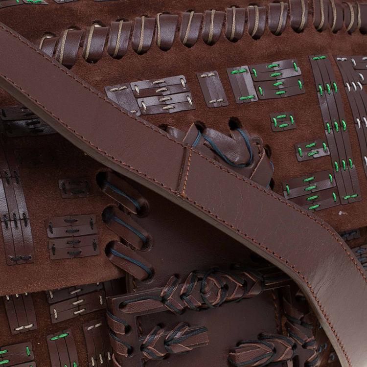 Pre Owned Fendi Brown Suede and Leather Large Convertible Stitched Baguette Bag