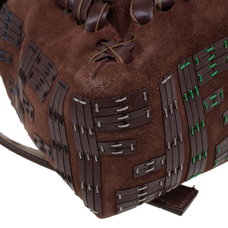 Pre Owned Fendi Brown Suede and Leather Large Convertible Stitched Baguette Bag