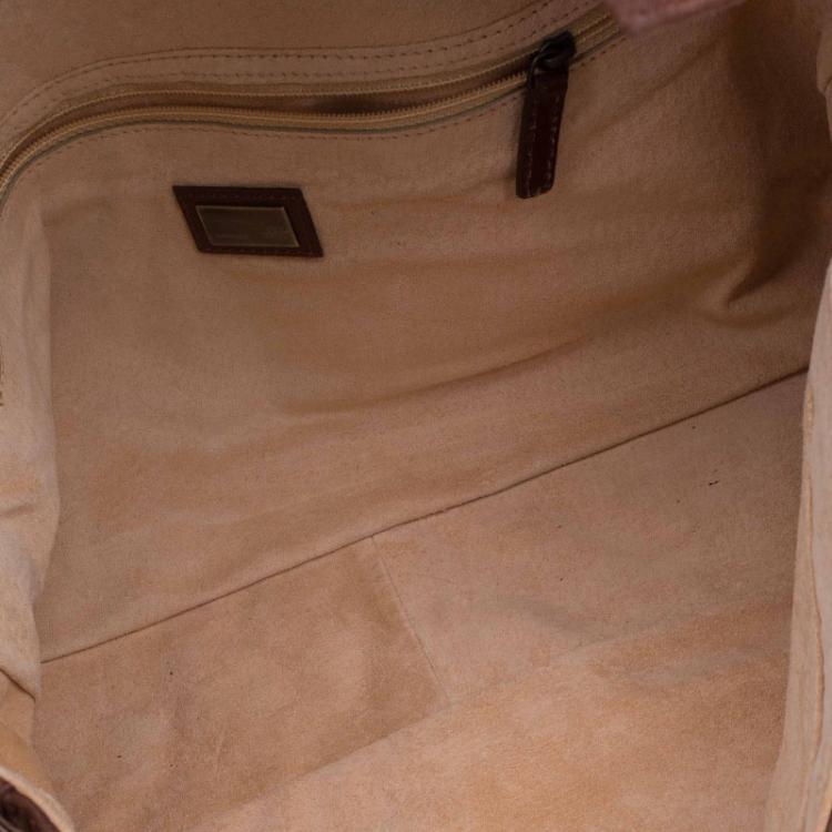 Pre Owned Fendi Brown Suede and Leather Large Convertible Stitched Baguette Bag