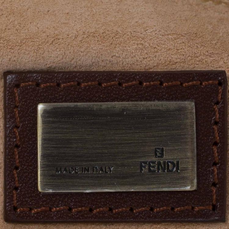 Pre Owned Fendi Brown Suede and Leather Large Convertible Stitched Baguette Bag