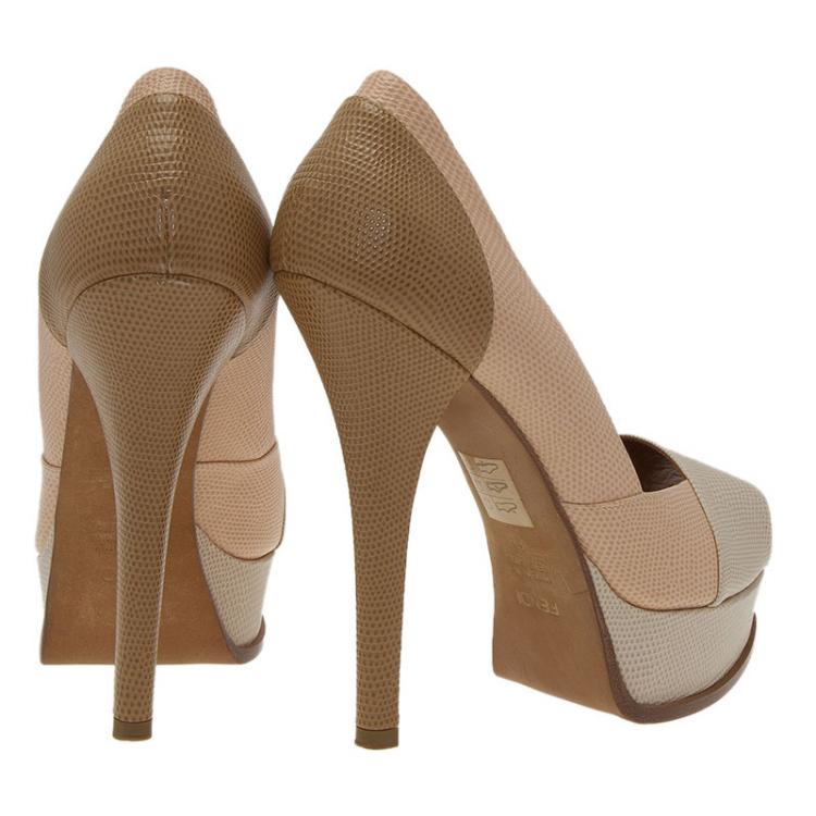 Pre Owned Fendi Fendista Colorblock Lizard-Embossed Leather Peep Toe Platform Pumps Size 40