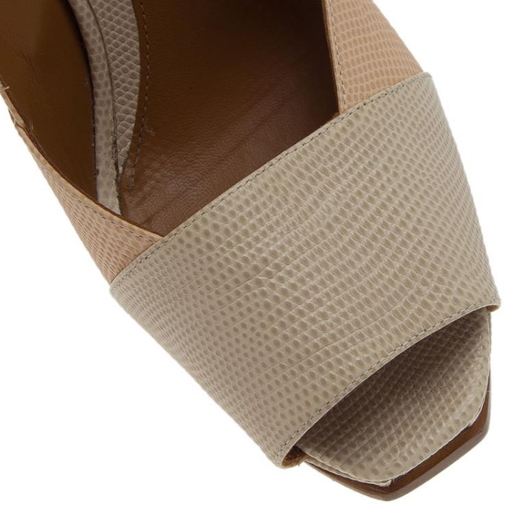 Pre Owned Fendi Fendista Colorblock Lizard-Embossed Leather Peep Toe Platform Pumps Size 40