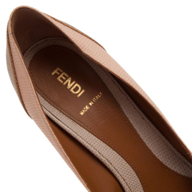 Pre Owned Fendi Fendista Colorblock Lizard-Embossed Leather Peep Toe Platform Pumps Size 40