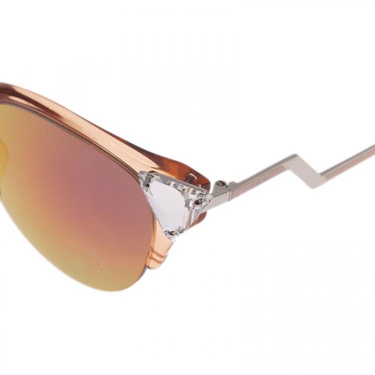 Pre Owned Fendi Gold Zig-zag Cat Eye Sunglasses