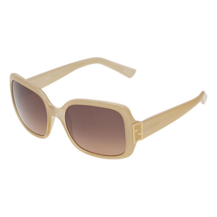 Pre Owned Fendi Cream Fendista Logo Oversized Square Sunglasses