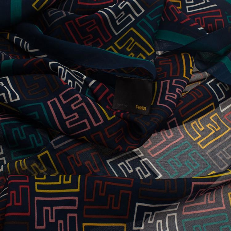 Pre Owned Fendi Blue Multicolor Zucca Silk Stole
