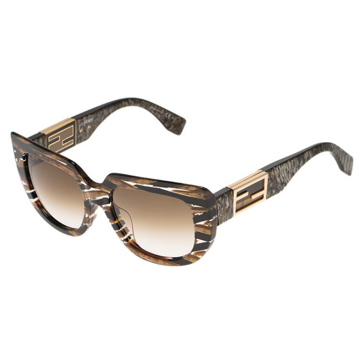 Pre Owned Fendi Black and Gold FF0031/S Baguette Cat Eye Sunglasses