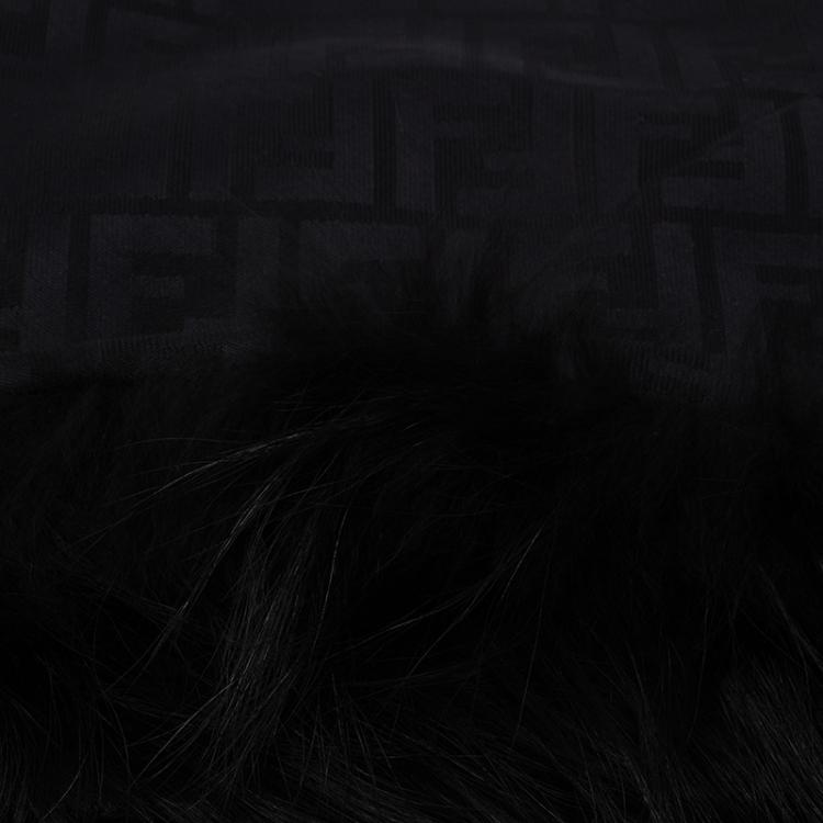 Pre Owned Fendi Black FF Monogram Silk, Wool & Murmansky Fur Shawl
