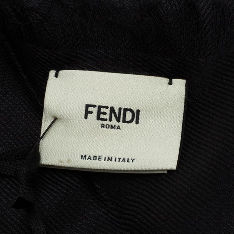 Pre Owned Fendi Black FF Monogram Silk, Wool & Murmansky Fur Shawl