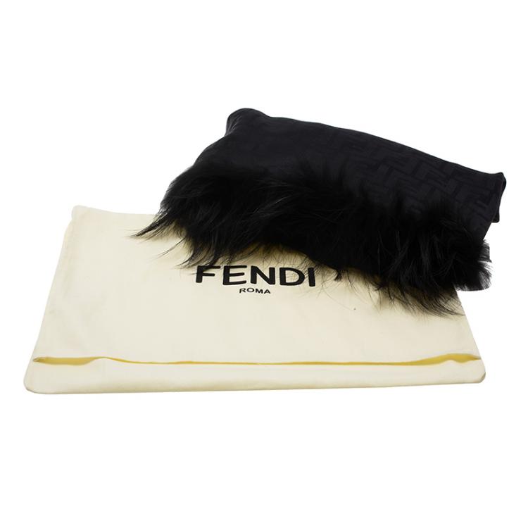 Pre Owned Fendi Black FF Monogram Silk, Wool & Murmansky Fur Shawl